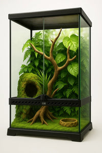 ReptiQuaria Tall Glass Terrarium 30cm x 30cm x 60cm styled setup